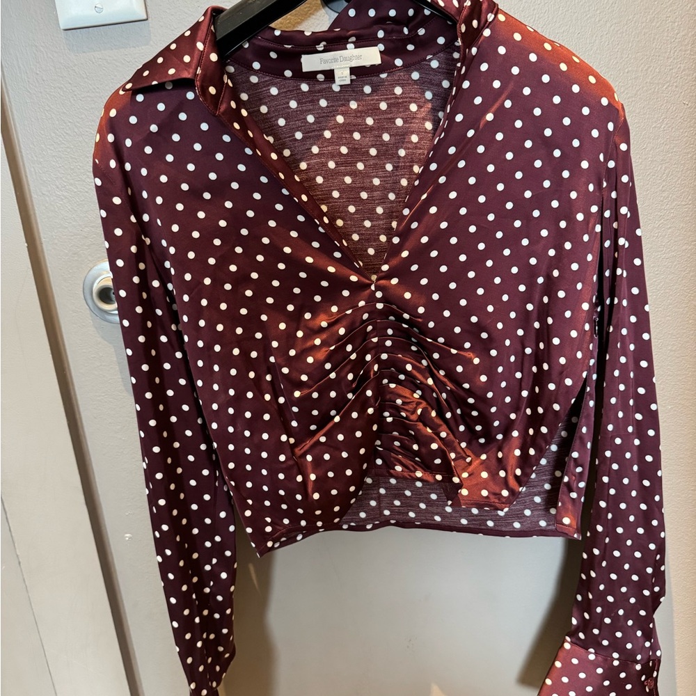 Favorite Daughter Red and White Ruched Crop Blouse